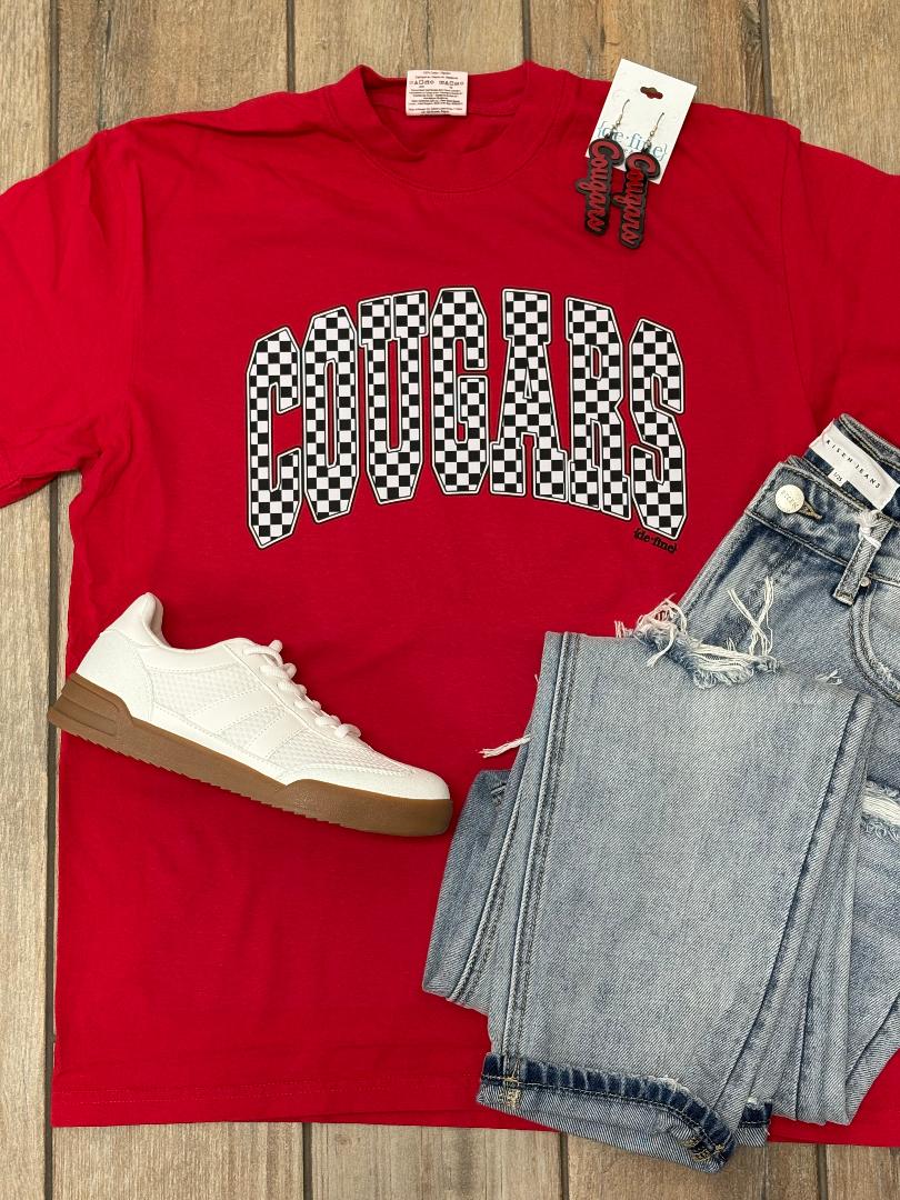 North Rock Creek Cougars Mascot Checkered Graphic Tee