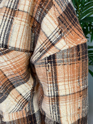 Tattered Flannel Shacket with Hood