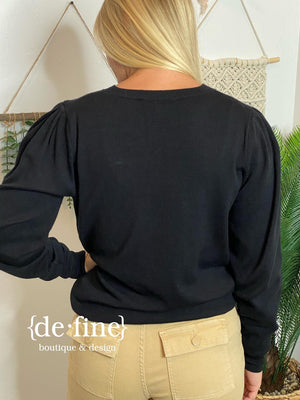 Simple and Sweet Sweater with Pleated Sleeves in Red or Black in Regular & Curvy