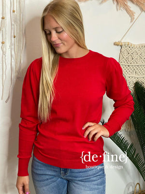 Simple and Sweet Sweater with Pleated Sleeves in Red or Black in Regular & Curvy