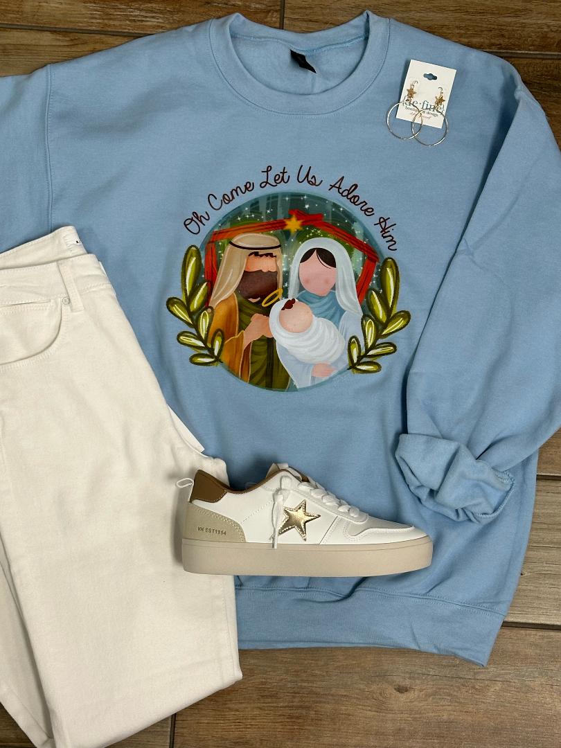 Oh Come Let Us Adore Him Long Sleeve or Sweatshirt