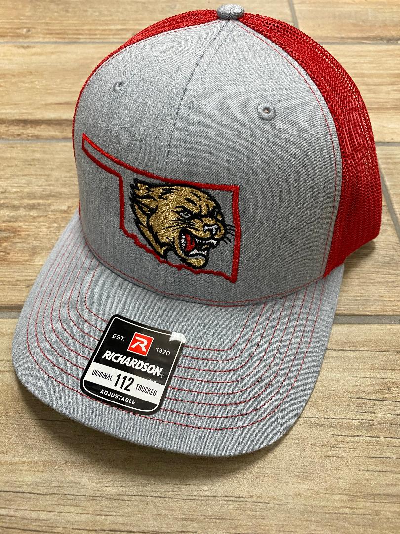 Richardson 112 Trucker Hat with Oklahoma Outline Cougar Head