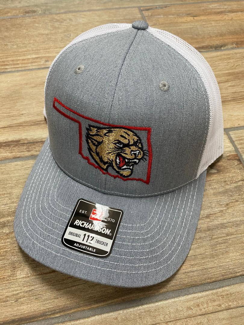 Richardson 112 Trucker Hat with Oklahoma Outline Cougar Head