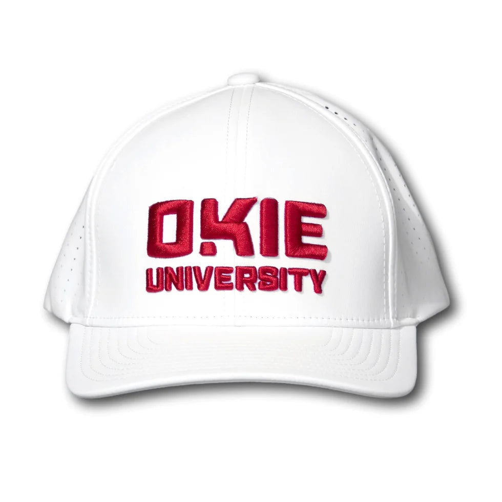 OKIE University Performance Hat in Crimson or White