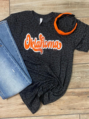 Oklahoma Orange and Black Leopard Graphic Tee or Sweatshirt