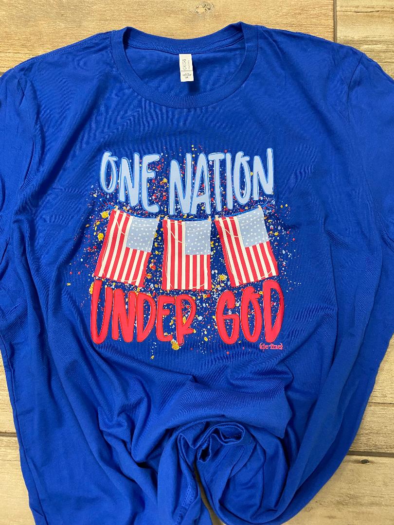 One Nation Under God with 3 Flags Patriotic Graphic Tee