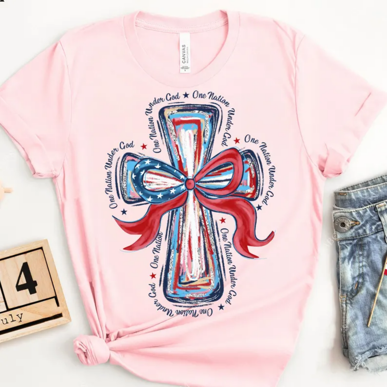 One Nation Under God Brushstroke Cross Graphic Tee 4 Colors