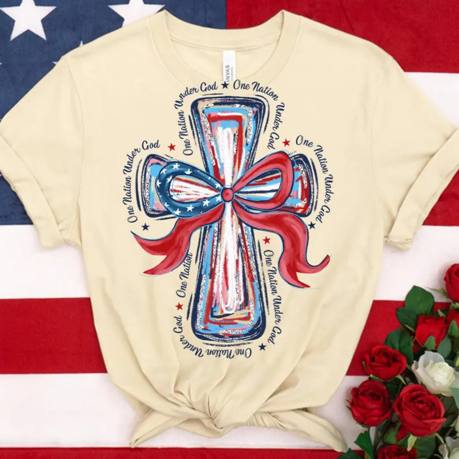 One Nation Under God Brushstroke Cross Graphic Tee 4 Colors