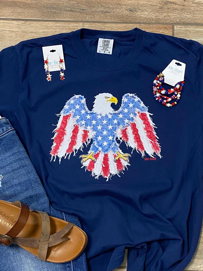 American Eagle Faux Patchwork Patriotic Graphic Tee