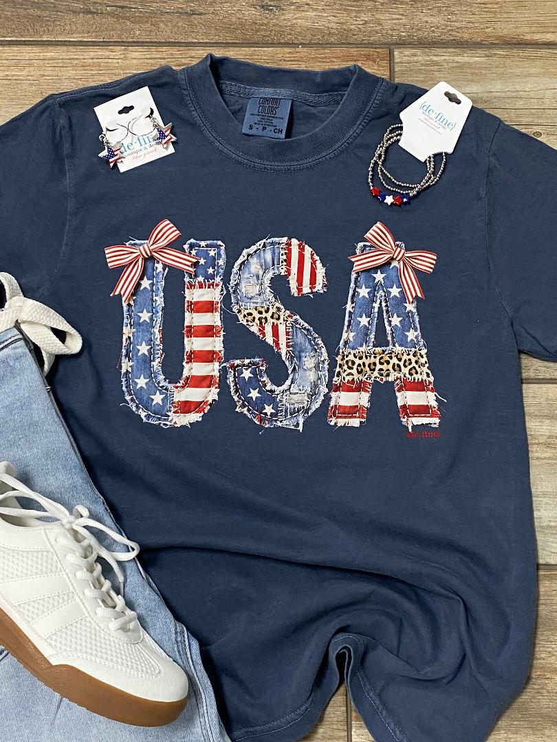 Patchwork USA Patriotic Graphic Tee