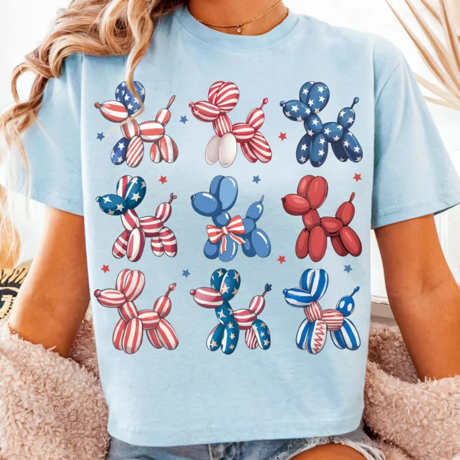 Patriotic Balloon Dogs Graphic Tee in 4 Colors