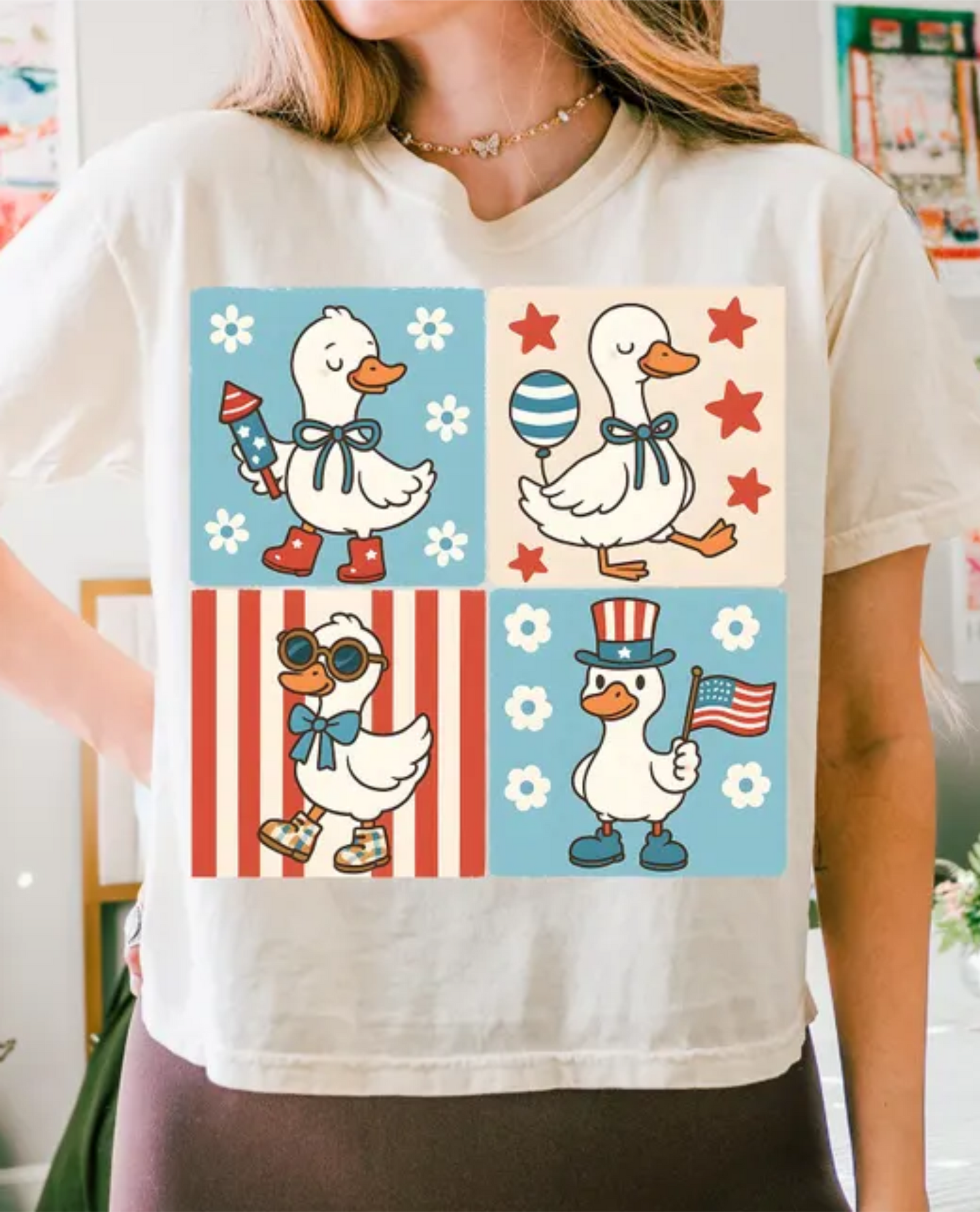 Patriotic Ducks 4 Squares Graphic Tee 2 Colors