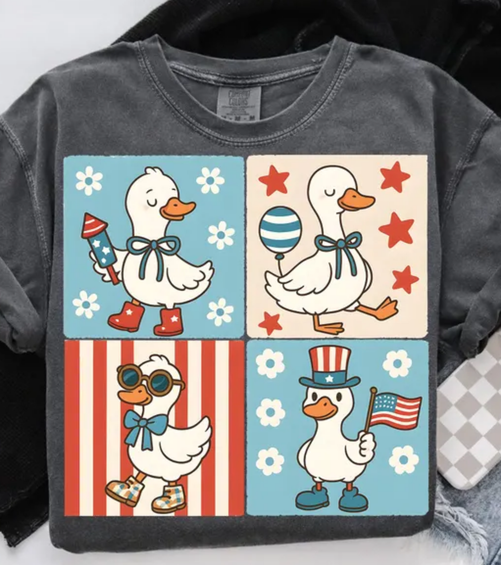 Patriotic Ducks 4 Squares Graphic Tee 2 Colors