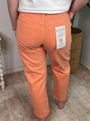 Risen Peach High Rise Relaxed Barrel Jeans