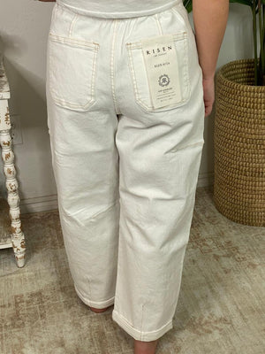 Risen Cream HR Crop Wide Barrel Cargo Pocket Cuffed Pants