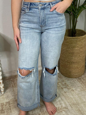 Risen Slouchy Ankle Boyfriend Jeans with Cuffed Hem