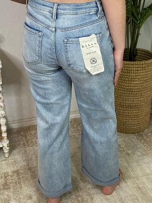 Risen Slouchy Ankle Boyfriend Jeans with Cuffed Hem