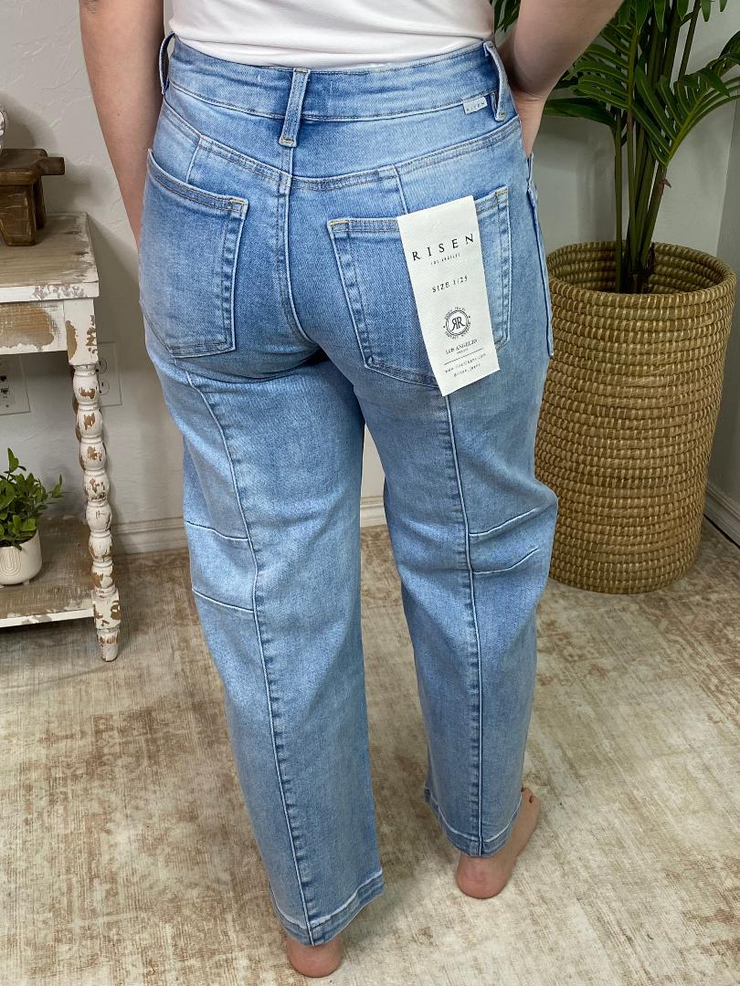 Risen Slouchy Ankle Boyfriend Jeans with Patch Pockets