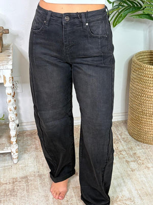 Risen Black HR Crop Barrel Cuffed Hem Jeans