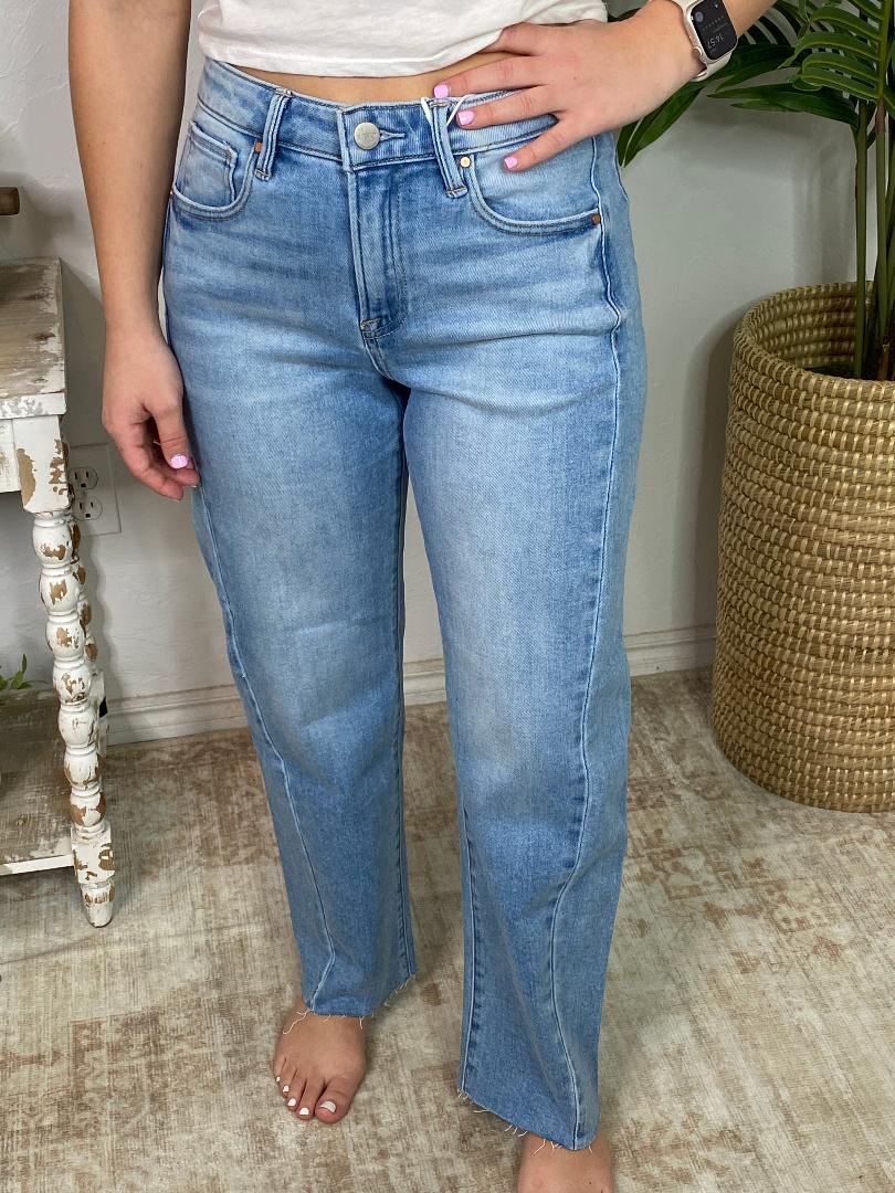 Risen Slouchy Cropped Barrel Jeans with Curved Side Seam Detail