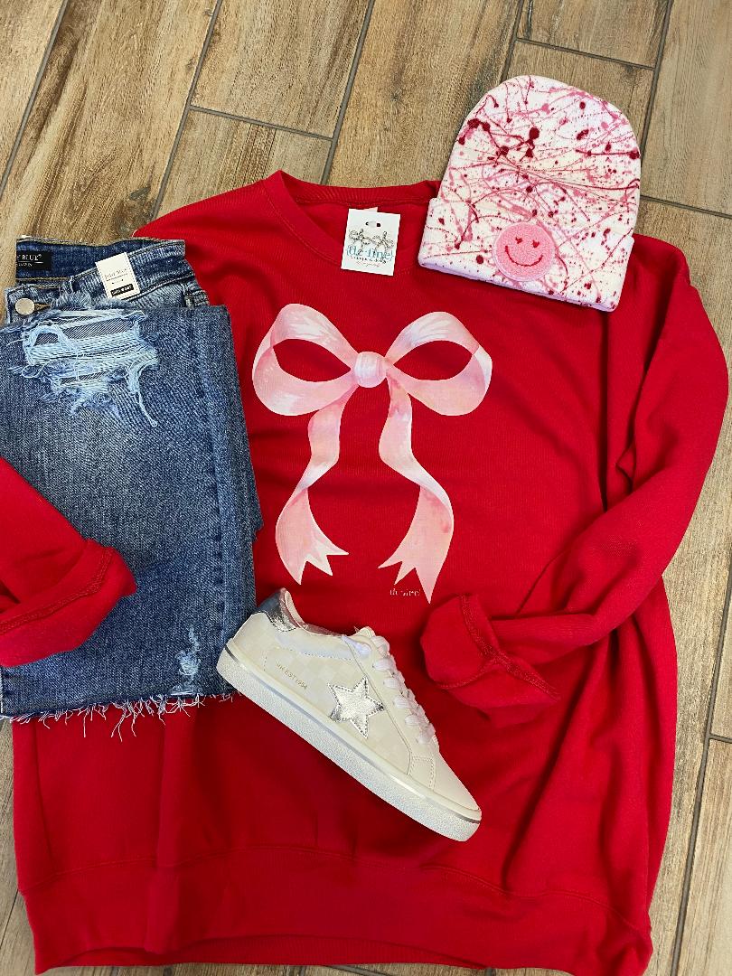 Pink Bow on Red Graphic Tee or Sweatshirt