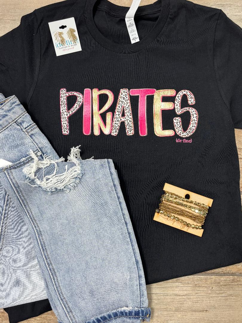 Pink and Gold with Leopard Pirates Graphic Tee