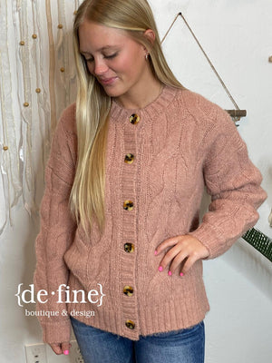 Rose Colored Cable Knit Cardigan