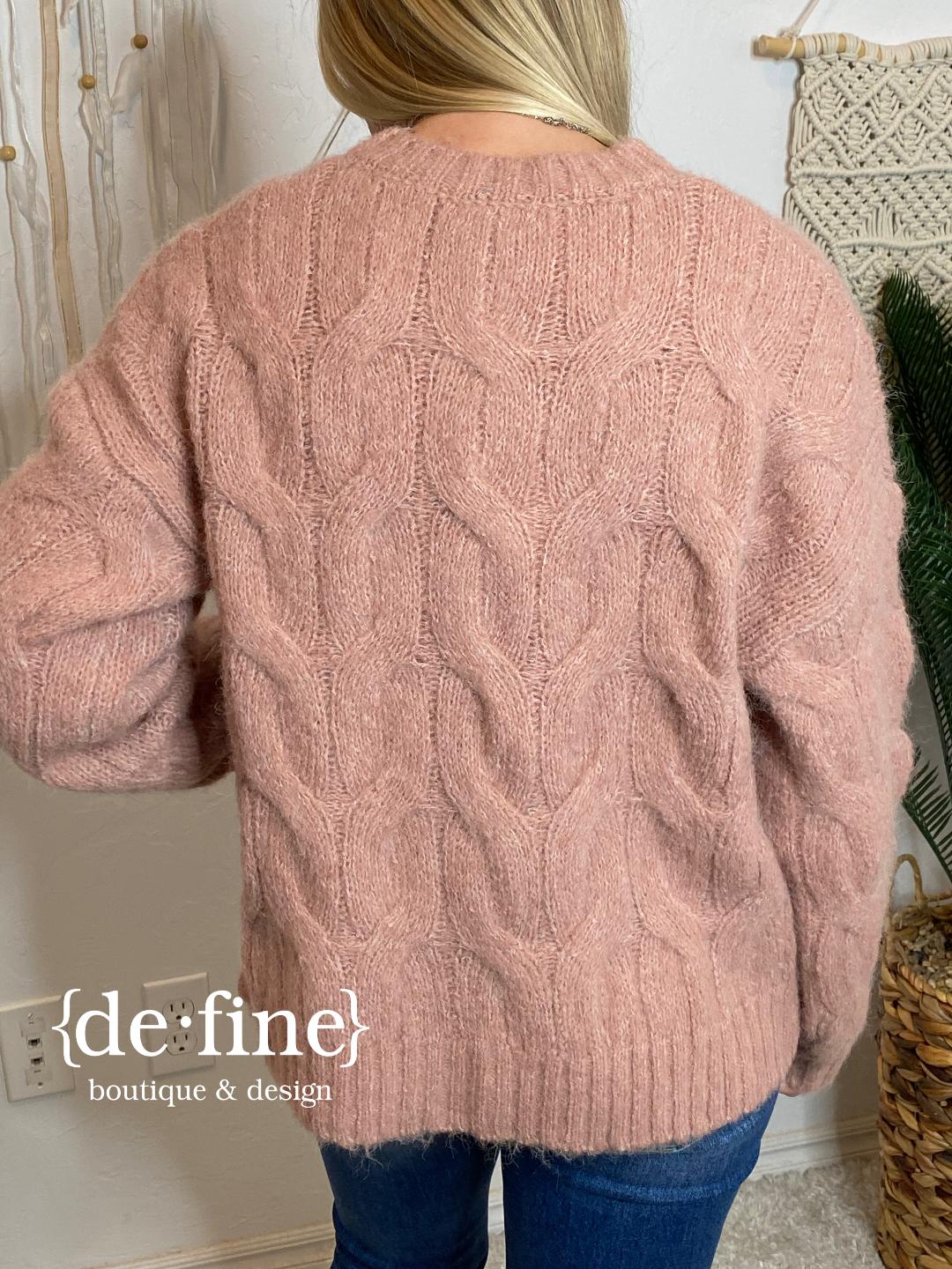 Rose Colored Cable Knit Cardigan