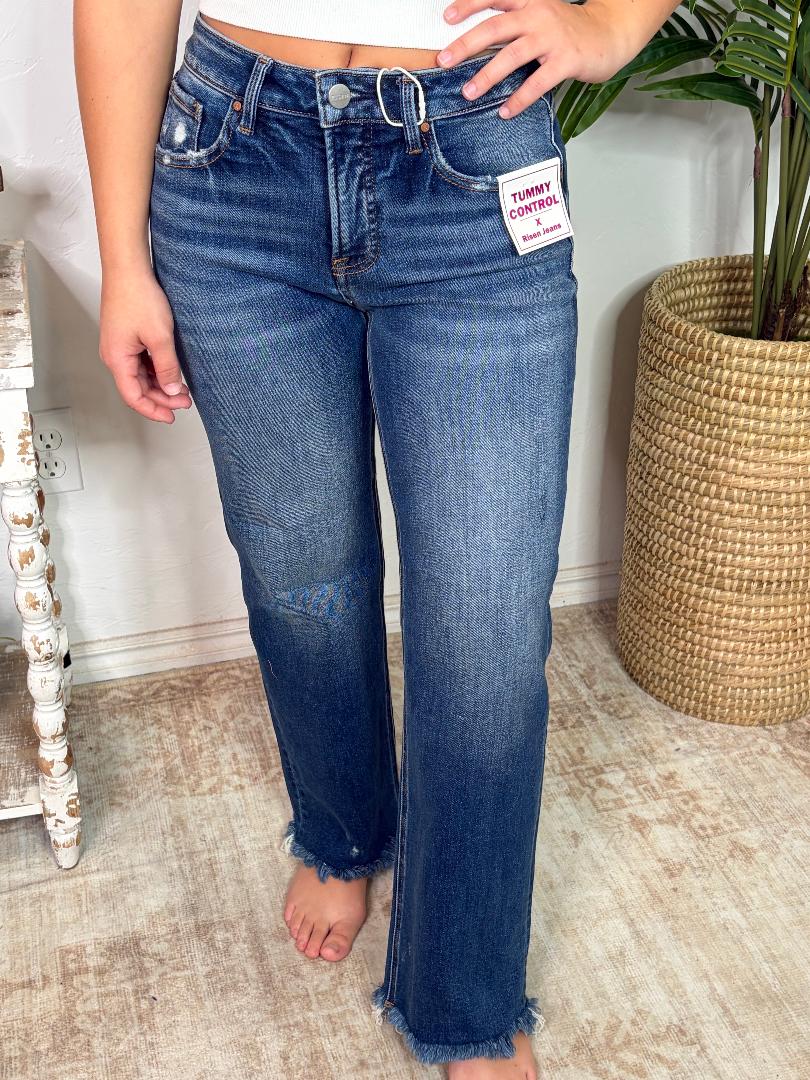 Risen Tummy Control Mid Rise Dark Straight Jeans