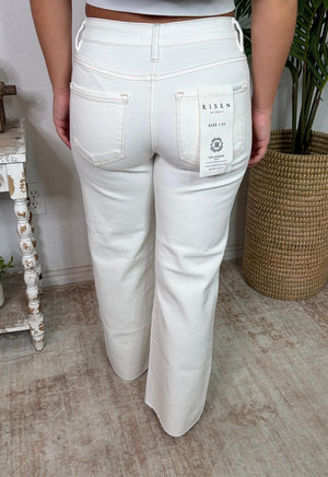 Risen Cream MR Tummy Control Ankle Straight Raw Hem Jeans - Regular & Curvy