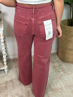 Risen Faded Red MR Tummy Control Ankle Straight Raw Hem Jeans - Regular & Curvy