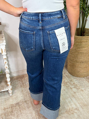 Risen Dark HR Straight Cuffed Hem Stretchy Jeans - Can be uncuffed!