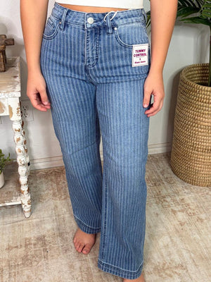 Risen Tummy Control HR Crop Straight Striped Jeans