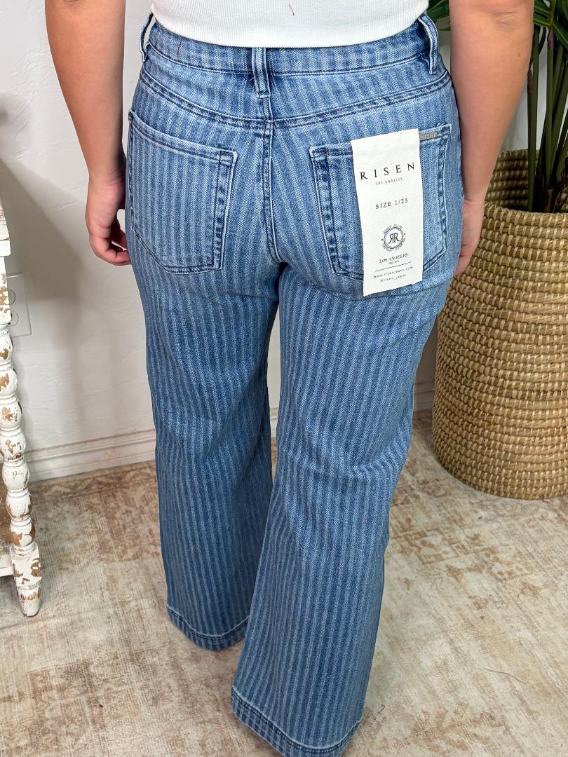 Risen Tummy Control HR Crop Straight Striped Jeans