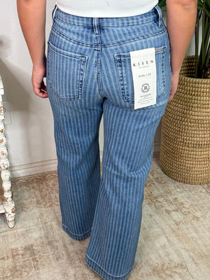 Risen Tummy Control HR Crop Straight Striped Jeans