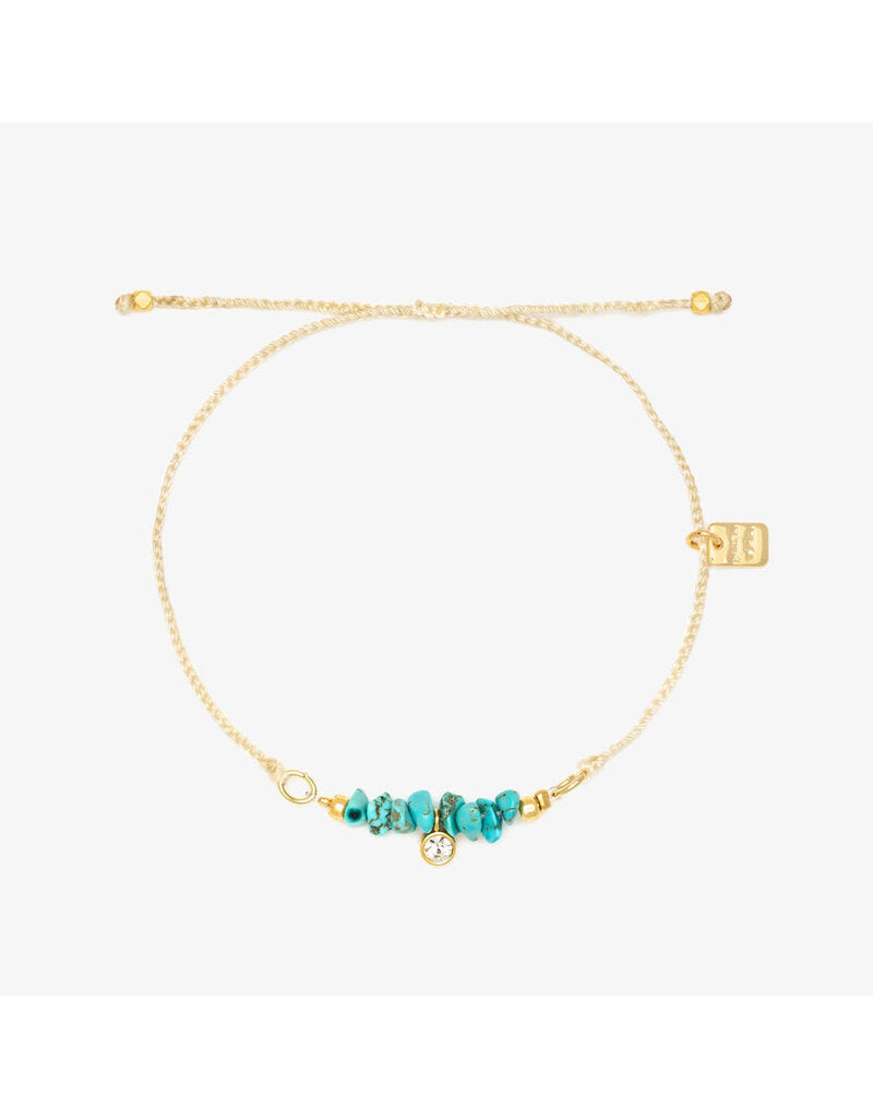 Pura Vida Dainty Turquoise Bead Gold Charm Bracelet