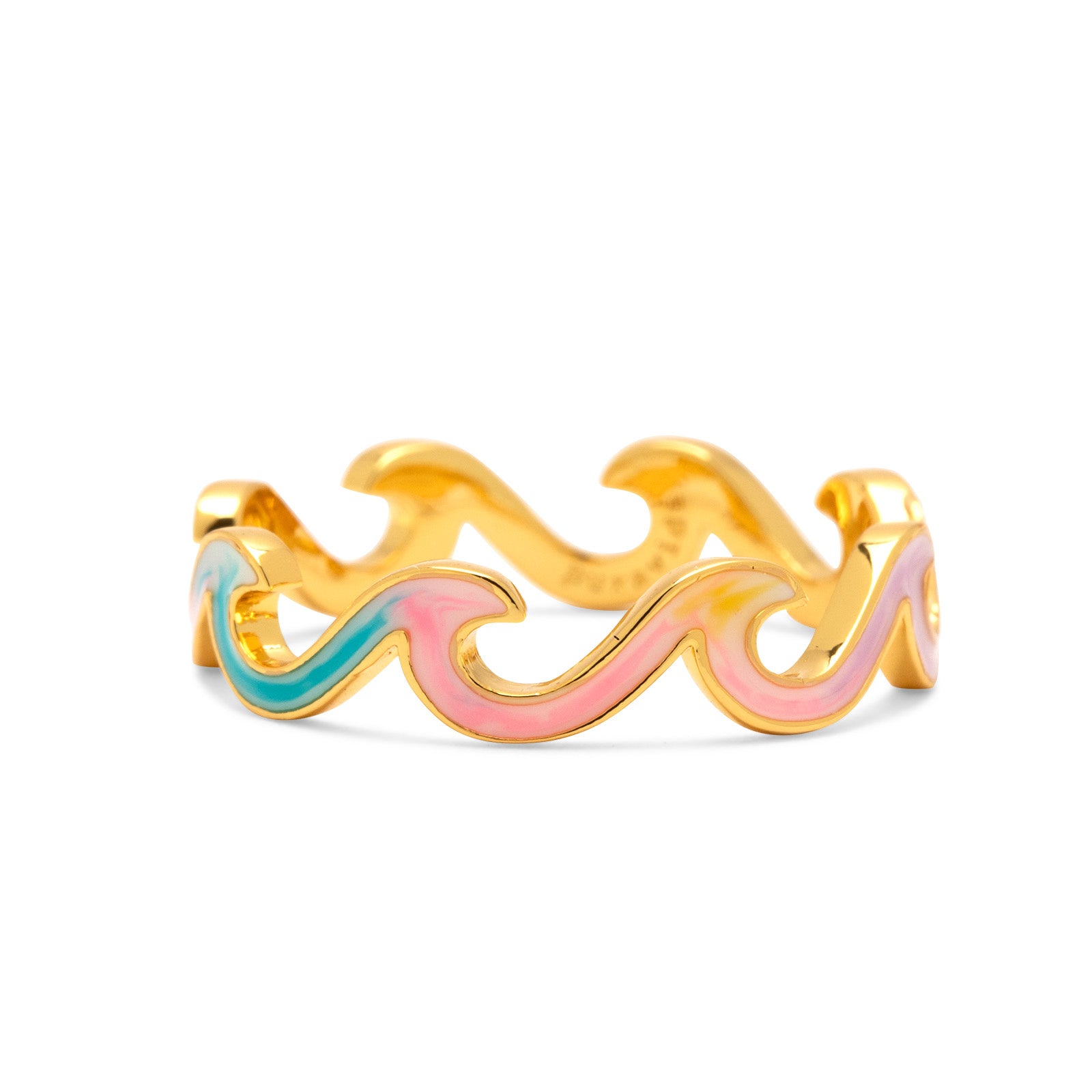 Pura Vida Tie Dye Enamel Wave Band Ring Gold