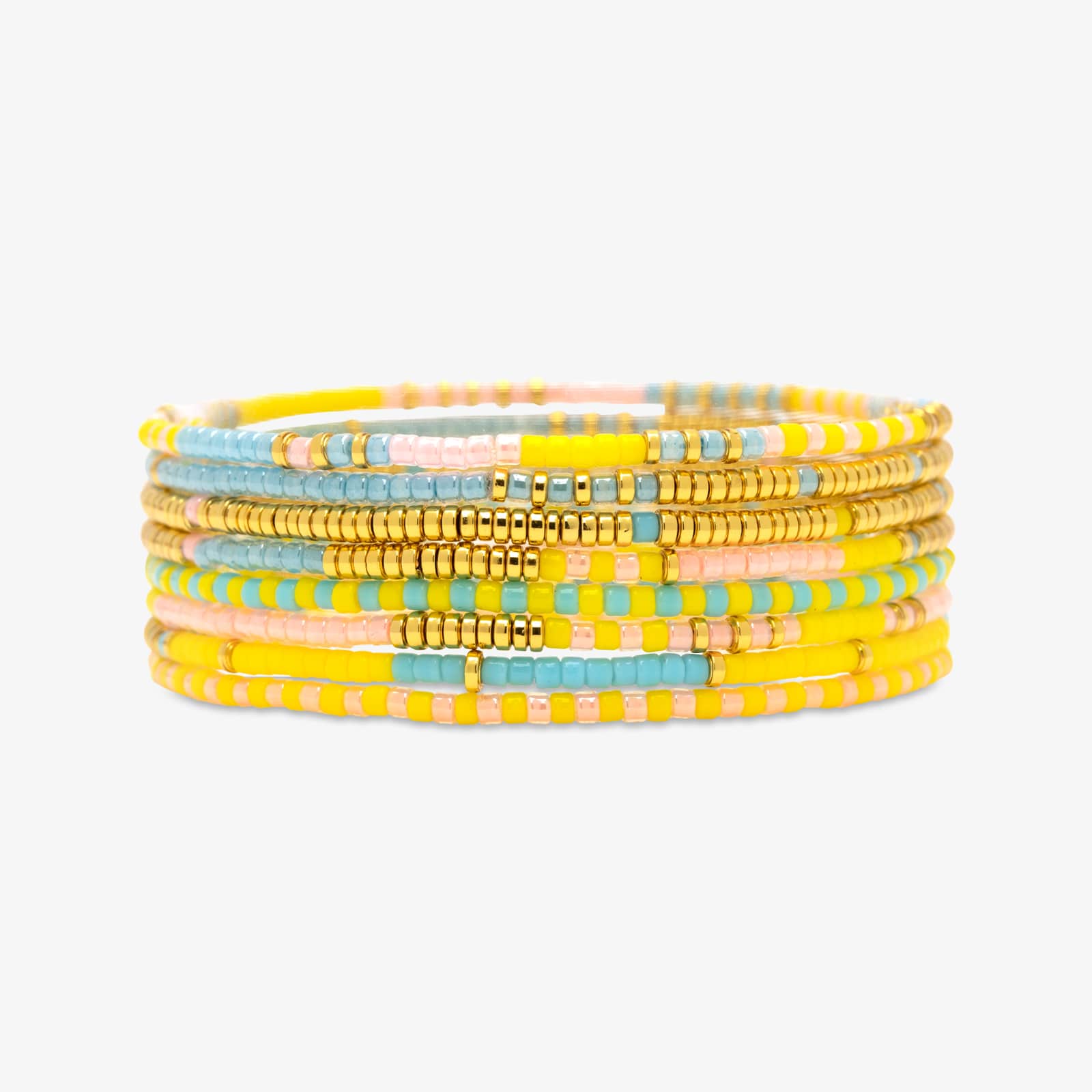 Pura Vida Sunset Beach Mixed Seed Bead Gold Stretch 8PK Bracelets