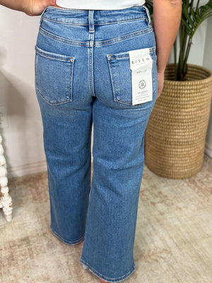 Risen MR Crop Wide Side Slit with Fray Hem Stretchy Jeans