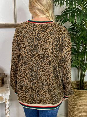 Leopard Print Sweatshirt with Colored Trim