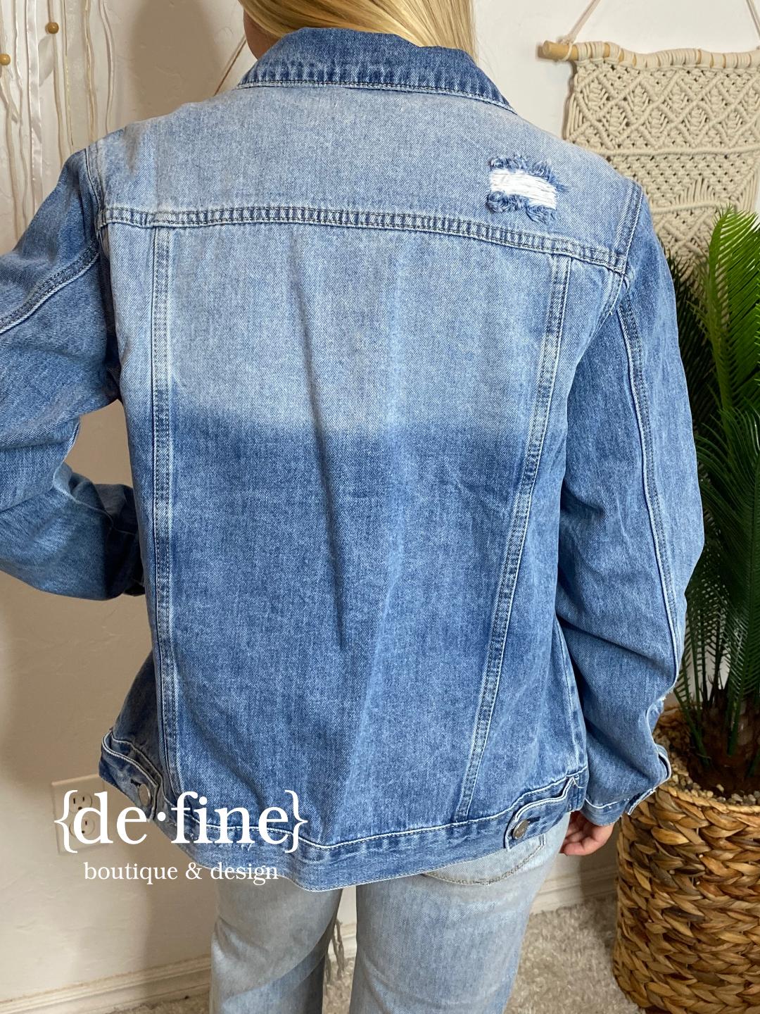 Risen Medium Wash Relaxed Fit Vintage Denim Jacket in Regular & Curvy