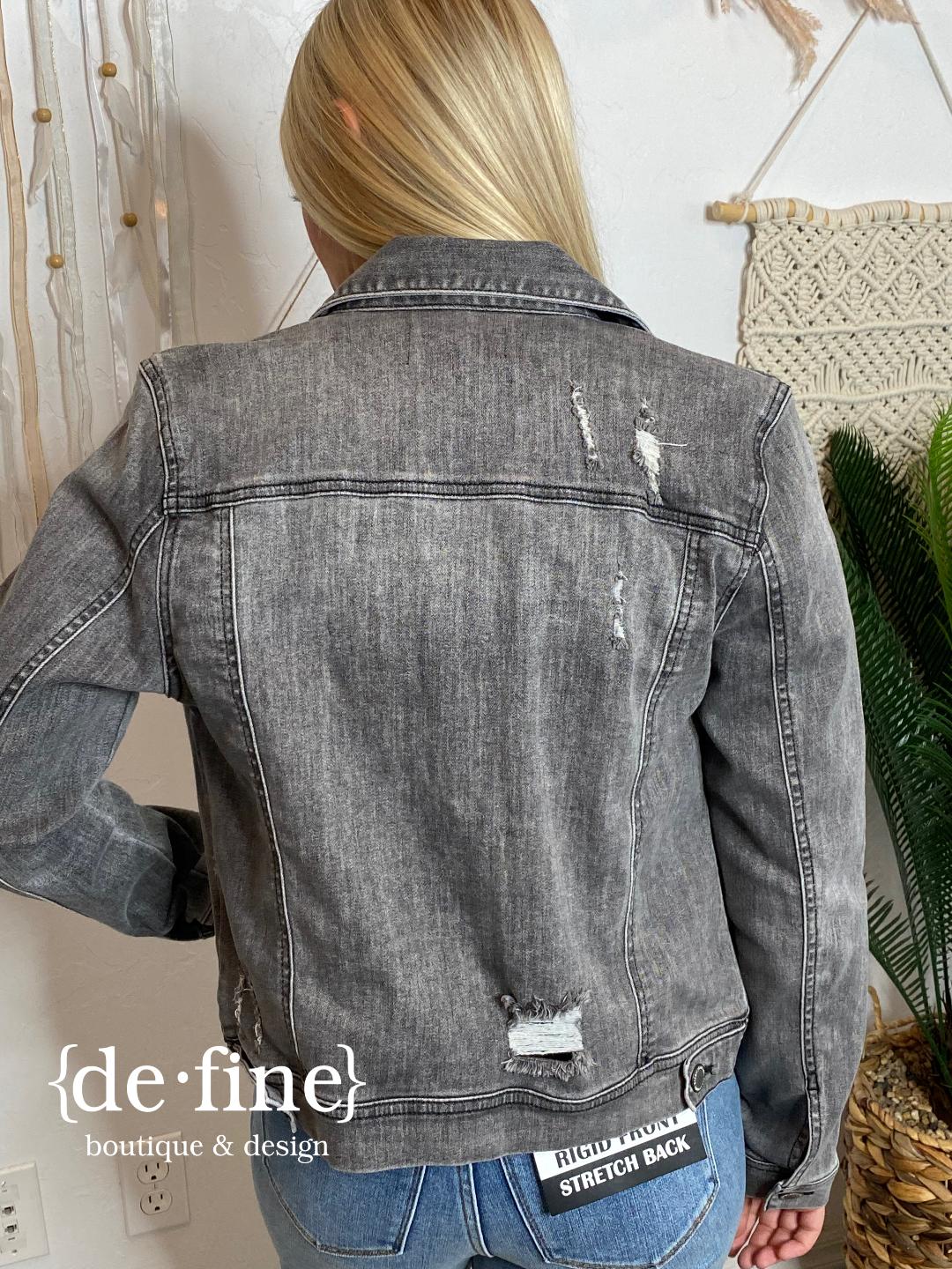 Risen Light Grey Destroyed Denim Jacket