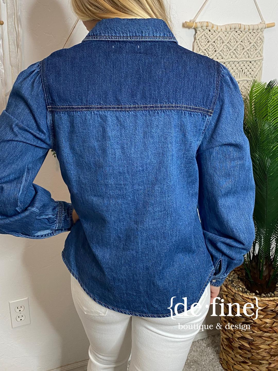 Risen Color Block Denim Pearl Snap Shirt in Regular & Curvy