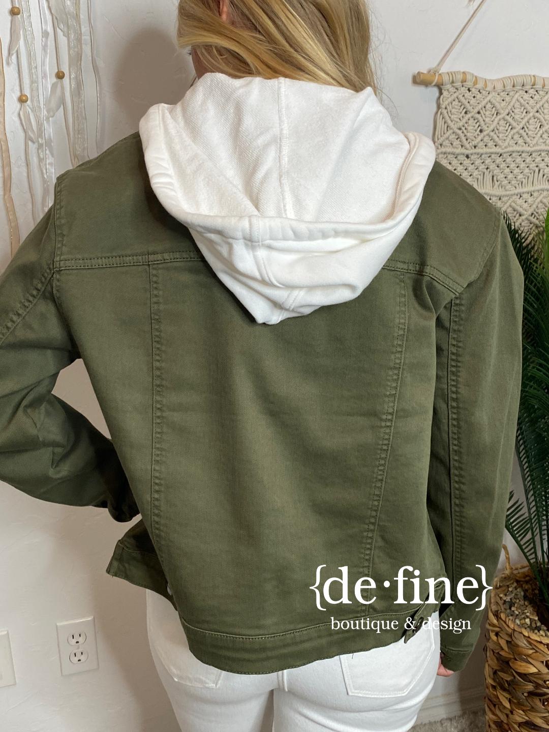 Risen Moss Denim Jacket with White Removable Hood