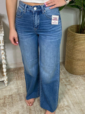 Risen Tummy Control  HR Crop Wide Leg Jeans Medium