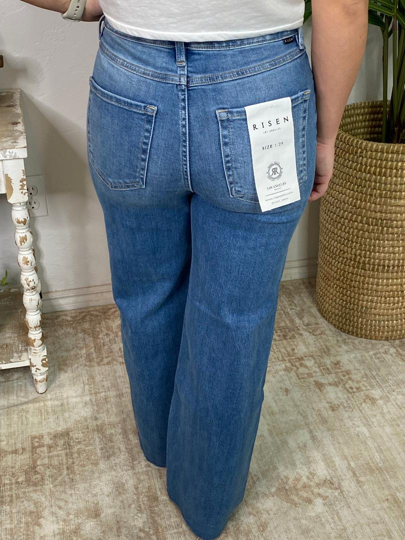 Risen Tummy Control  HR Crop Wide Leg Jeans Medium