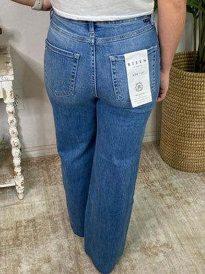 Risen Tummy Control  HR Crop Wide Leg Jeans Medium