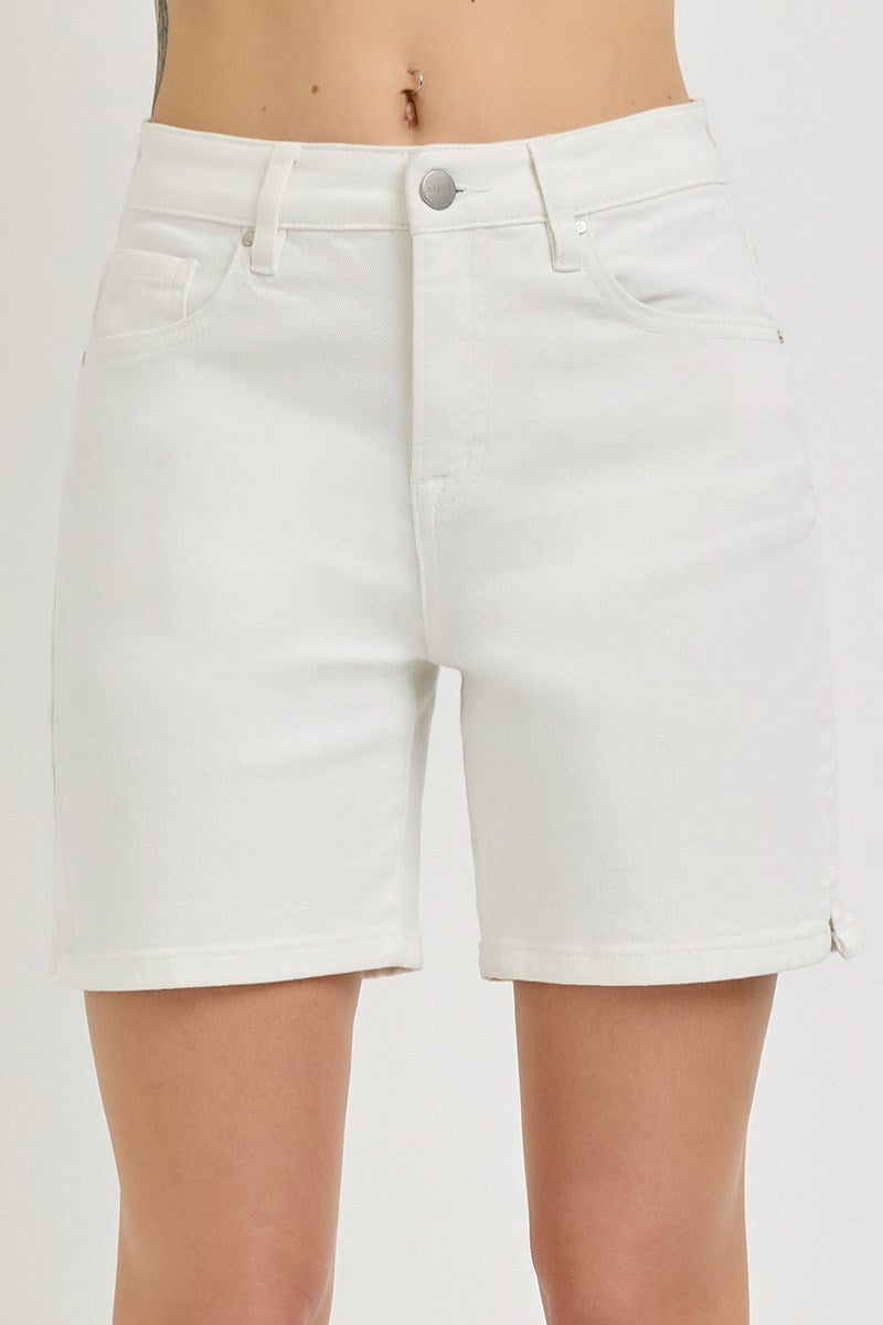 Risen White Curvy Tummy Control HR Relaxed Mid Length Shorts