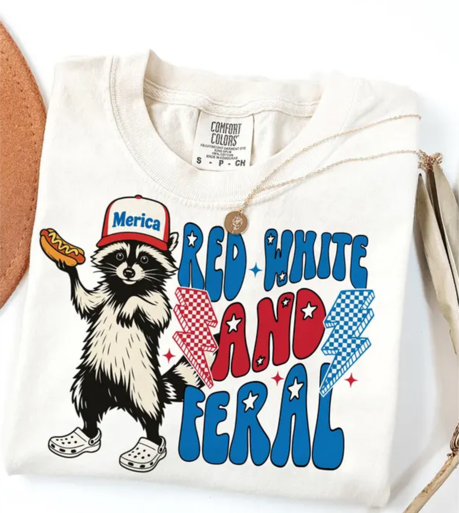 Red White and Feral Raccoon Graphic Tee