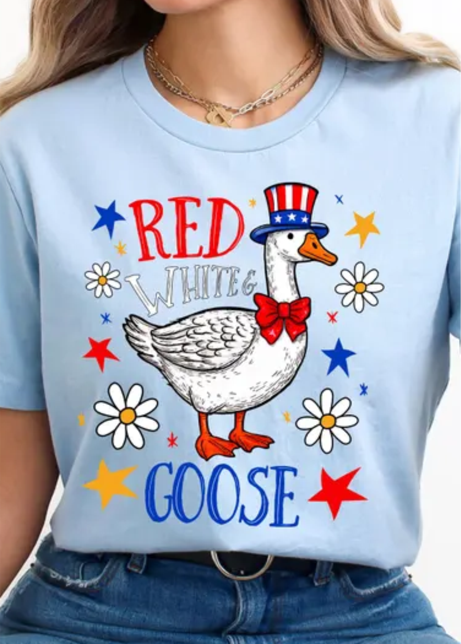 Red, White & Goose Graphic Tee Blue or White